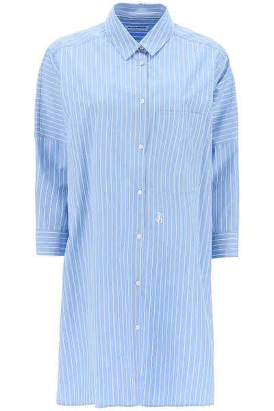 Jil Sander Sunday Embroidered Striped Cotton-poplin Shirt In Light Blue,white