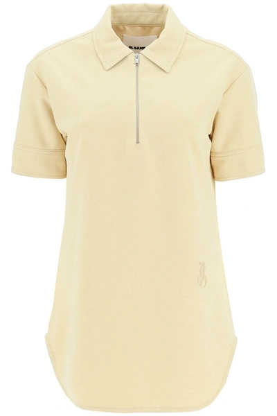 Jil Sander Polo Shirt With Half Zip And Monogram Embroidery In Yellow Cotton