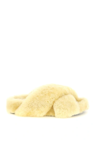 Jil Sander Shearling Slides In Beige