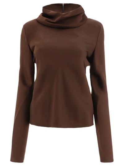 Jil Sander High Neck Knitwear With Draped Silhouette In Brown