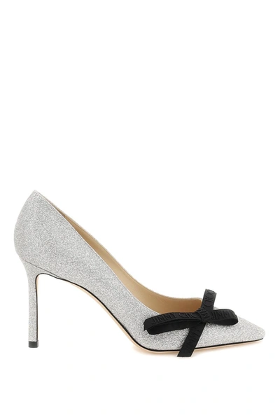 Jimmy Choo Romy 85 Glitter Pump In Silver