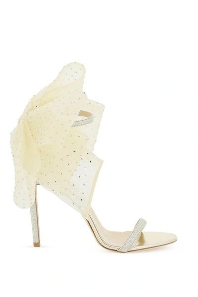 Jimmy Choo Woman Embellished Fabric Aveline 100 Sandals In Gold