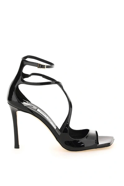 Jimmy Choo 95mm Azia Patent Leather Sandals In Black