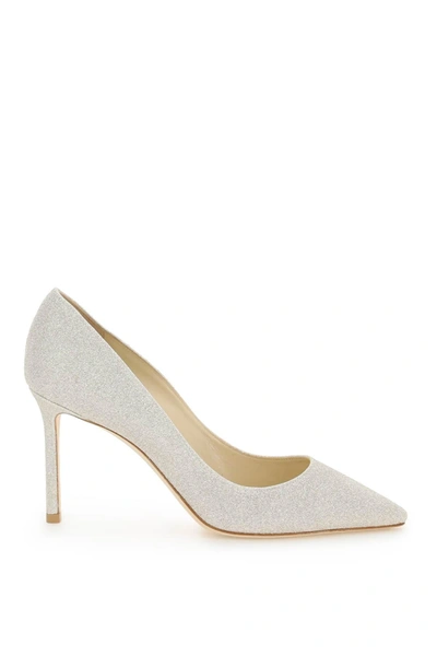 Jimmy Choo Romy 85 Dusty Glitter Pumps In Gold,silver