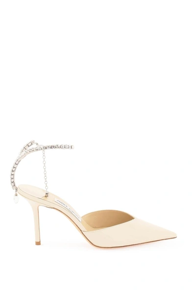 Jimmy Choo Saeda 85 Patent Pumps In White