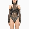 Julfer Tulle Overlay Bodysuit In Grey