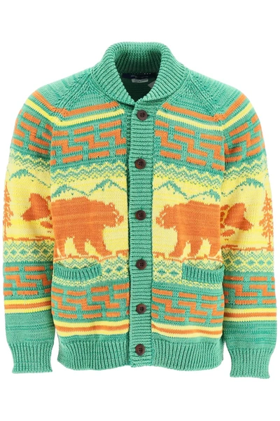 Junya Watanabe Patterned Intarsia Knit Cardigan In Green