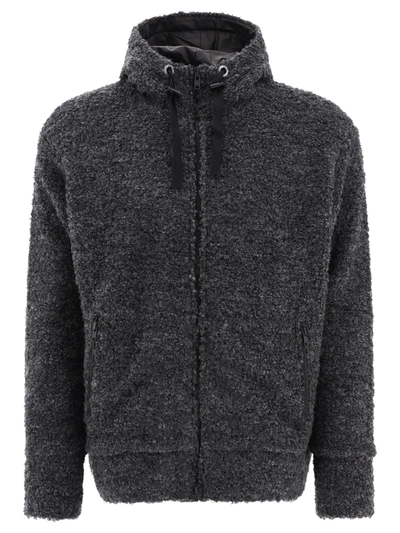 Junya Watanabe Textured Drawstring Zipped Hoodie In Gray