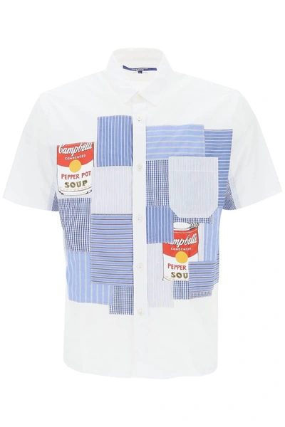 Junya Watanabe Men's Andy Warhol Patchwork Sport Shirt In White Red