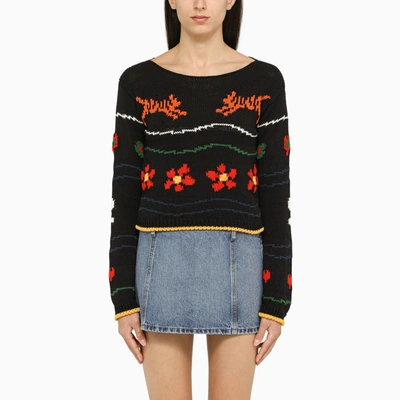 KENZO KENZO BLACK CREW NECK SWEATER WITH INLAY