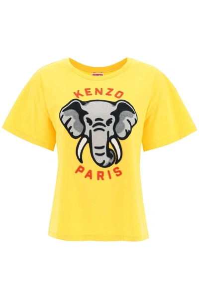 Kenzo Elephant Logo Relaxed Fit T-shirt In Yellow
