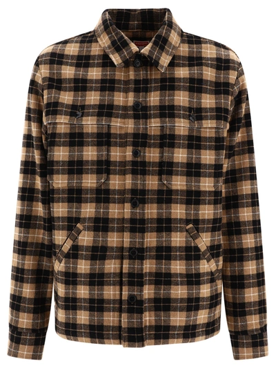 Kenzo Checked Wool-blend Overshirt In Beige