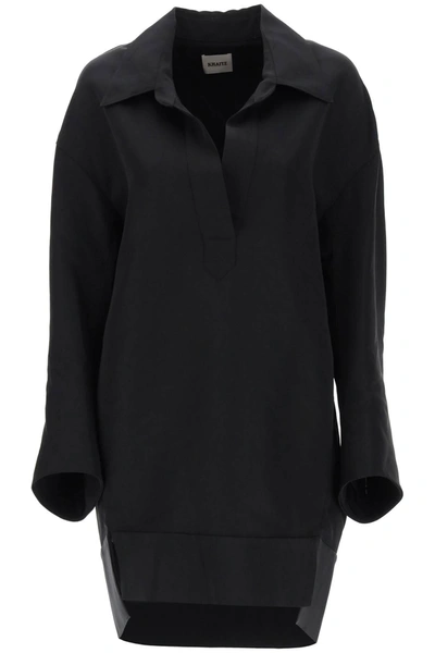 Khaite Kal Oversize Long Sleeve High-low Shirtdress In Black