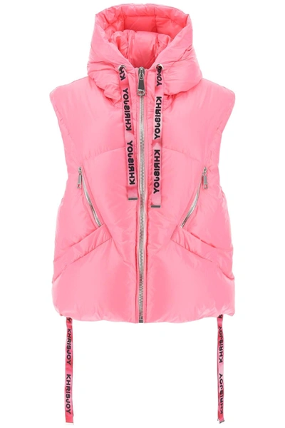 Khrisjoy Oversized Puffer Waistcoat With Hood In Pink