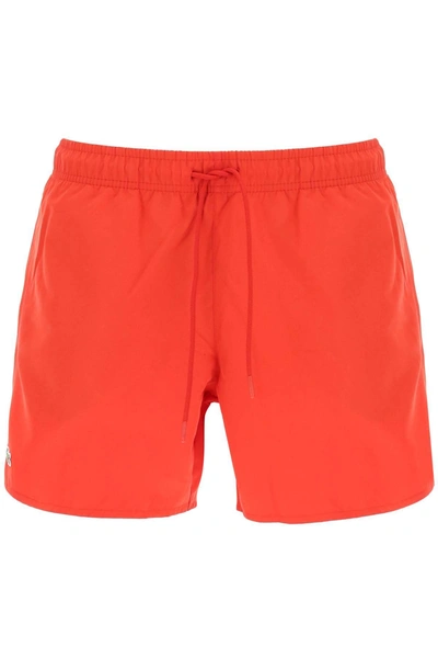 Lacoste Logo Patch Swim Shorts In Red