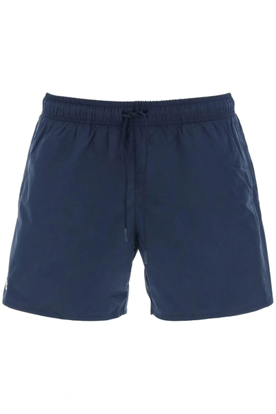 Lacoste Logo Patch Drawstring Swim Shorts In Blue