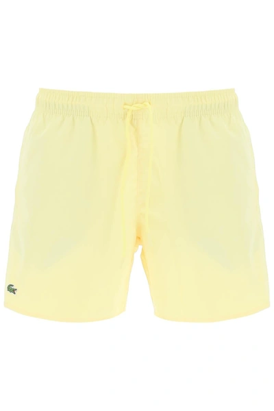 Lacoste Embroidered-logo Swim Shorts In Yellow