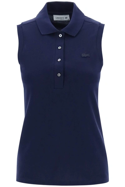 Lacoste Logo-patch Sleeveless Polo Top In Blue