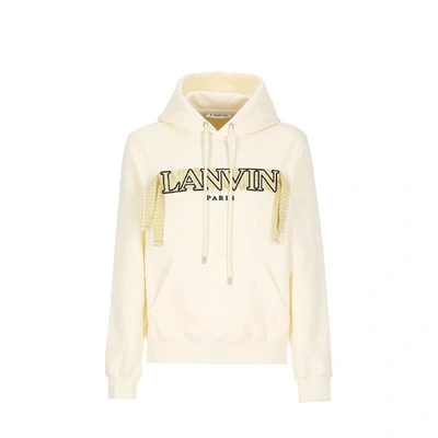 Lanvin Embroidered-logo Cotton Hoodie In Milk