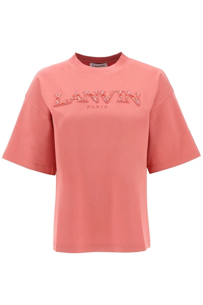Lanvin Logo-appliqué Cotton T-shirt In Pink