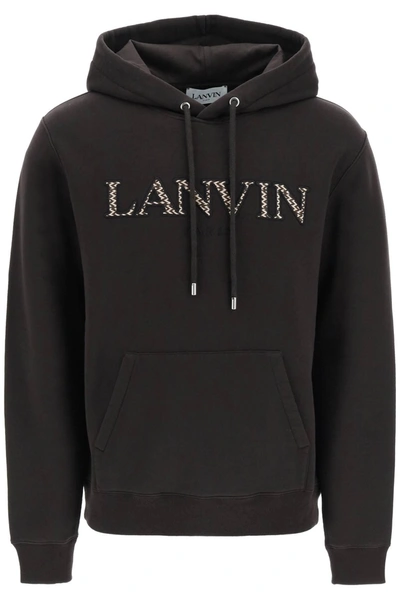 Lanvin Logo Embroidery Hoodie In Brown