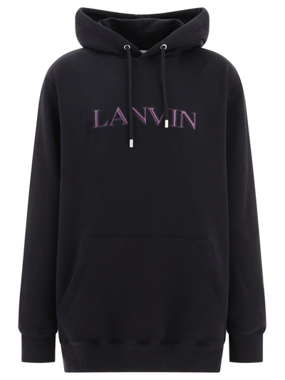 Lanvin Logo Embroidered Drawstring Hoodie In Black