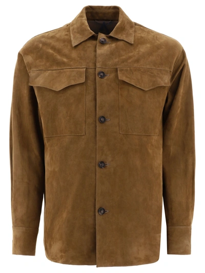 Lardini Men's Brown Leather Overshirt For Ss23