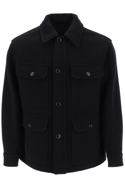 Lemaire Flap Pockets Wool Jacket In Black