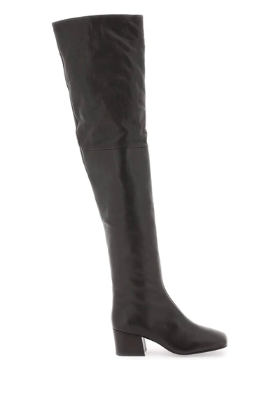 Lemaire Brown Leather Boots In Black