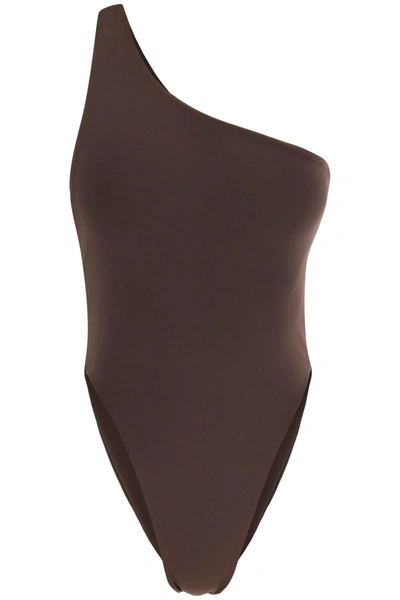 Louisa Ballou One-shoulder Swimsuit In Brown