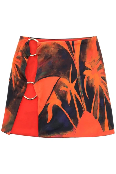 Louisa Ballou Double-ring Palm-tree Print Mini Skirt In Multi-colored