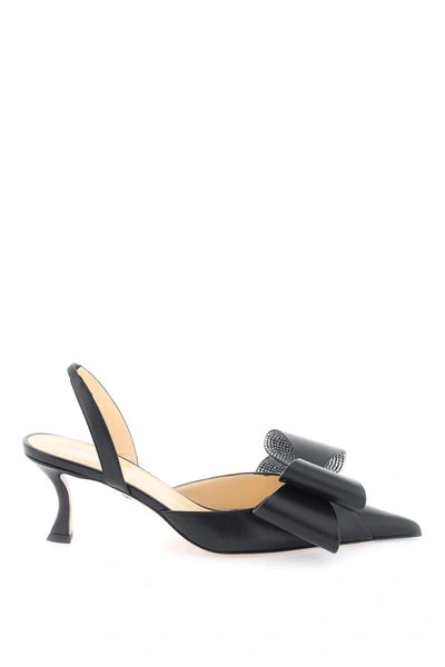 Mach & Mach Le Cadeau Pointed-toe Leather Slingback Heeled Courts In Black