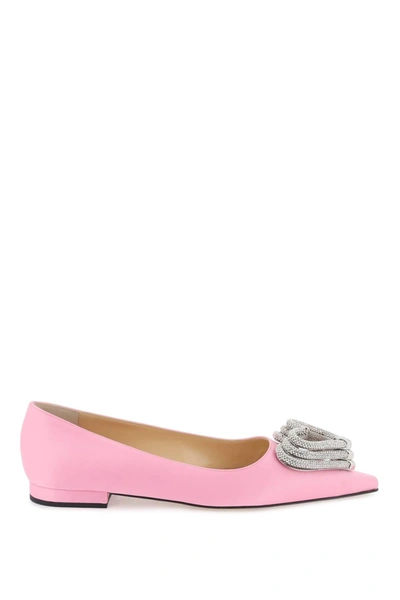 Mach & Mach Satin Ballet Flats With Crystals In Pink