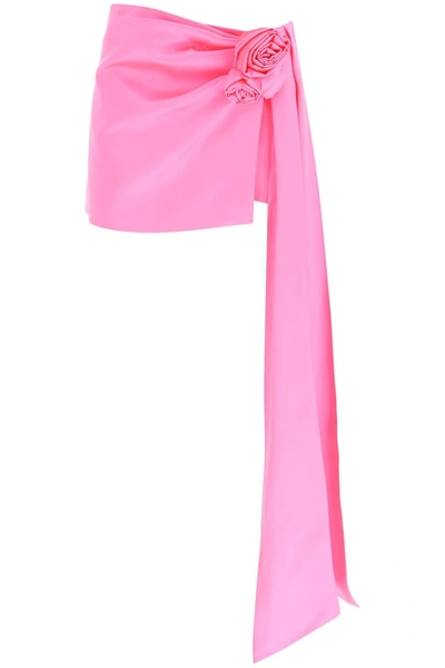Magda Butrym Asymmetric Appliquéd Silk-satin Mini Skirt In Fuchsia