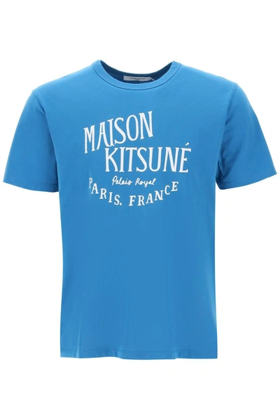 Maison Kitsuné Logo-print Cotton-jersey T-shirt In Blue