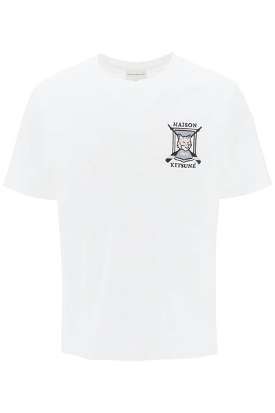 Maison Kitsuné College Fox Embroidered Comfort Tee-shirt In White