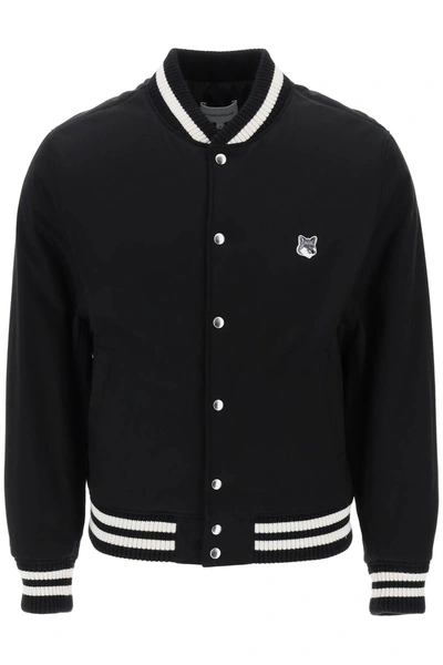 Maison Kitsuné Fox Head Patch Teddy Blouson In Black