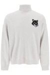 Maison Kitsuné Fox Head Intarsia Logo Turtleneck Sweater In White