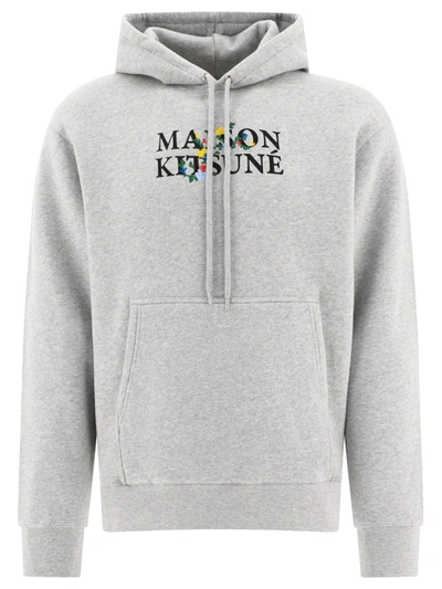 Maison Kitsuné Maison Kitsune Flowers Comfort Hoodie In Light Grey Melange