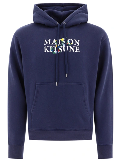 Maison Kitsuné Cotton Sweatshirt With Logo And Embroidery In Ink Blue