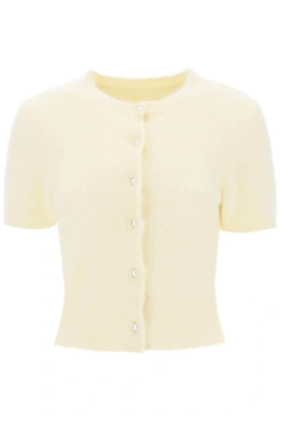 Maison Margiela Angora Crew Neck Cardigan In Beige