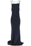 Maison Margiela Satin Open-back Trumpet Gown With Sheer Detail In Blue