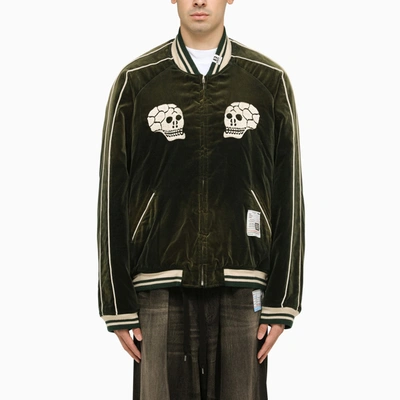 MIHARAYASUHIRO MAISON MIHARA YASUHIRO GREEN COTTON BOMBER JACKET WITH EMBROIDERIES