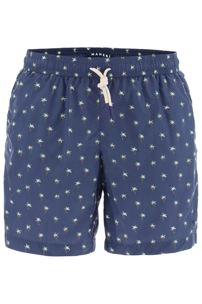 Manebi Printed Swim Trunks In Blue