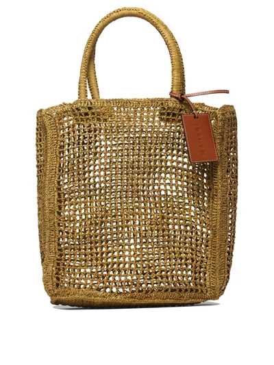 Manebi Manebí "raffia Net" Handbag In Kaki