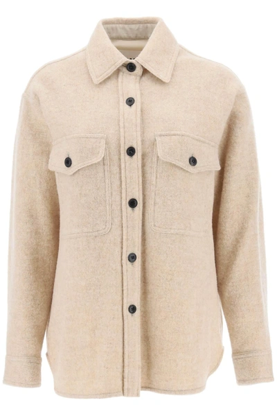 Marant Etoile Button-up Flannel Shirt Jacket In Beige