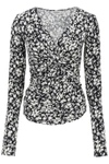 Isabel Marant Étoile Lyss Gathered Abstract-print Blouse In Black