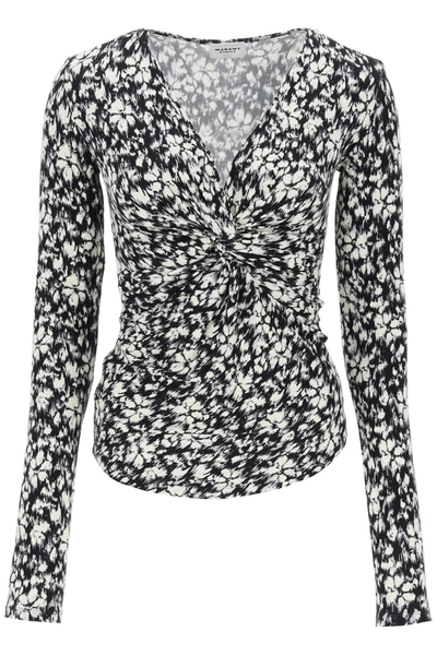 Marant Etoile Lyss Gathered Abstract-print Blouse In Mixed Colours