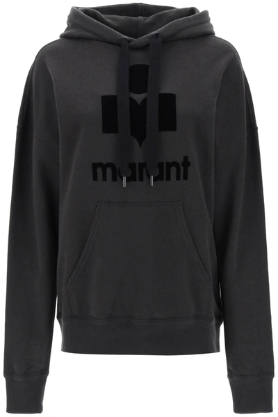 Marant Etoile Mansel Hoodie With Flocked Logo In Faded Black