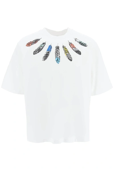 Marcelo Burlon County Of Milan Collar Feathers Over Printed T-shirt In White